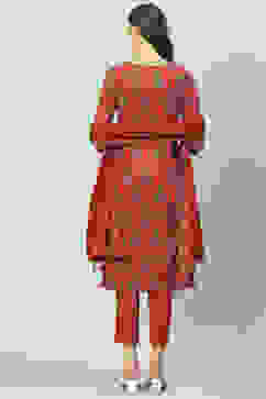 Cherry Printed Cotton Straight Kurta Slim Pants Suit Set image number 4