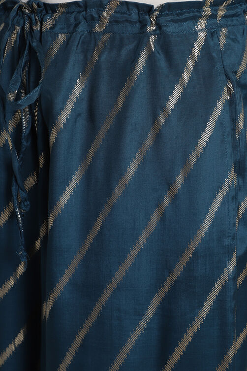 Peacock Blue Viscose Straight Kurta Palazzo Suit Set image number 4