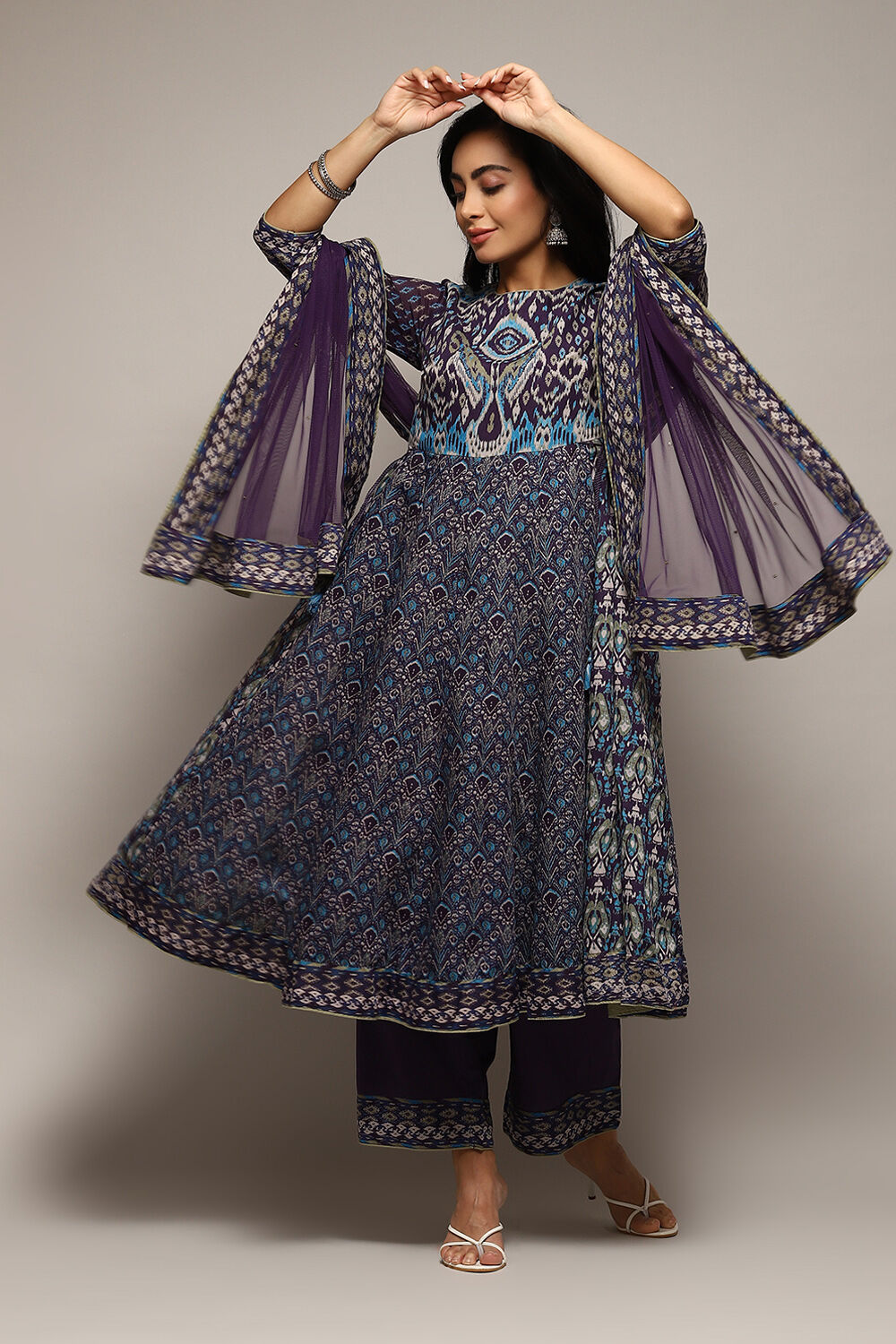 Indigo Cotton Anarkali Kurta Palazzo Suit Set image number 0