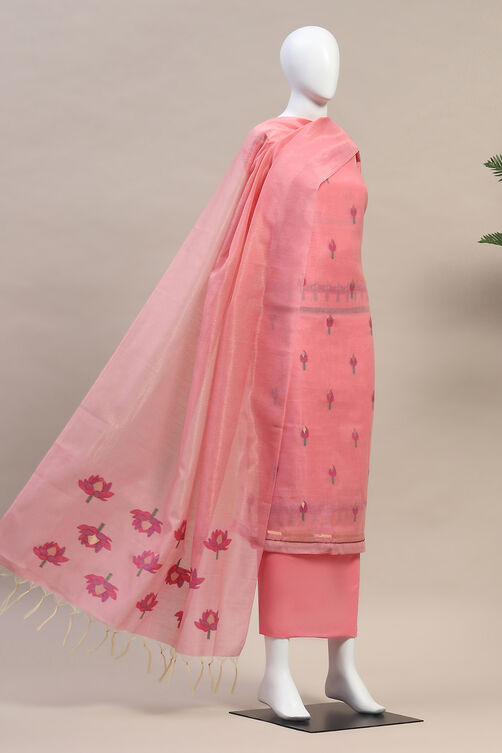 Brown Handloom Chanderi Unstitched Suit Set image number 4