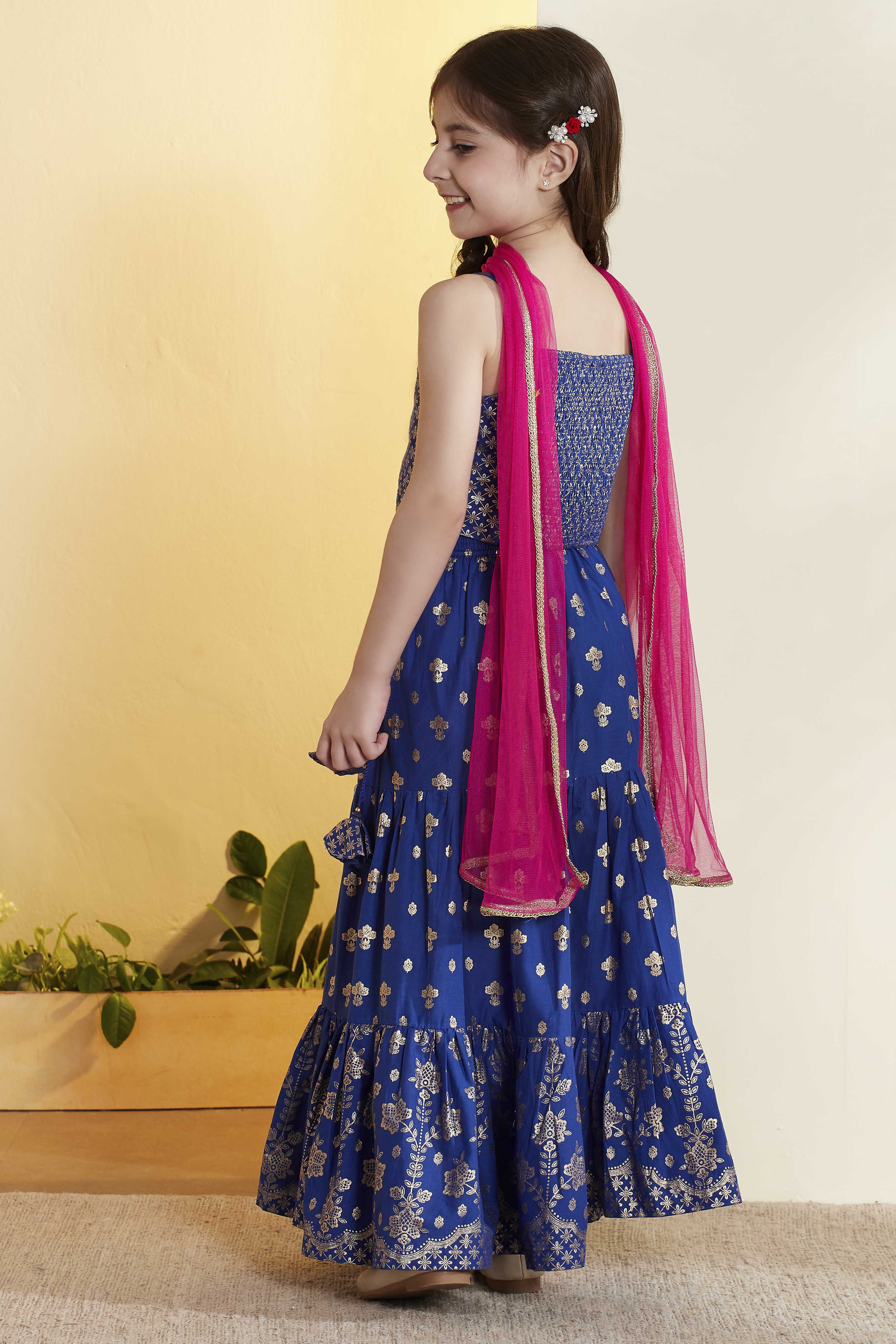 Blue Geometric Printed Cotton Lehenga Set image number 5