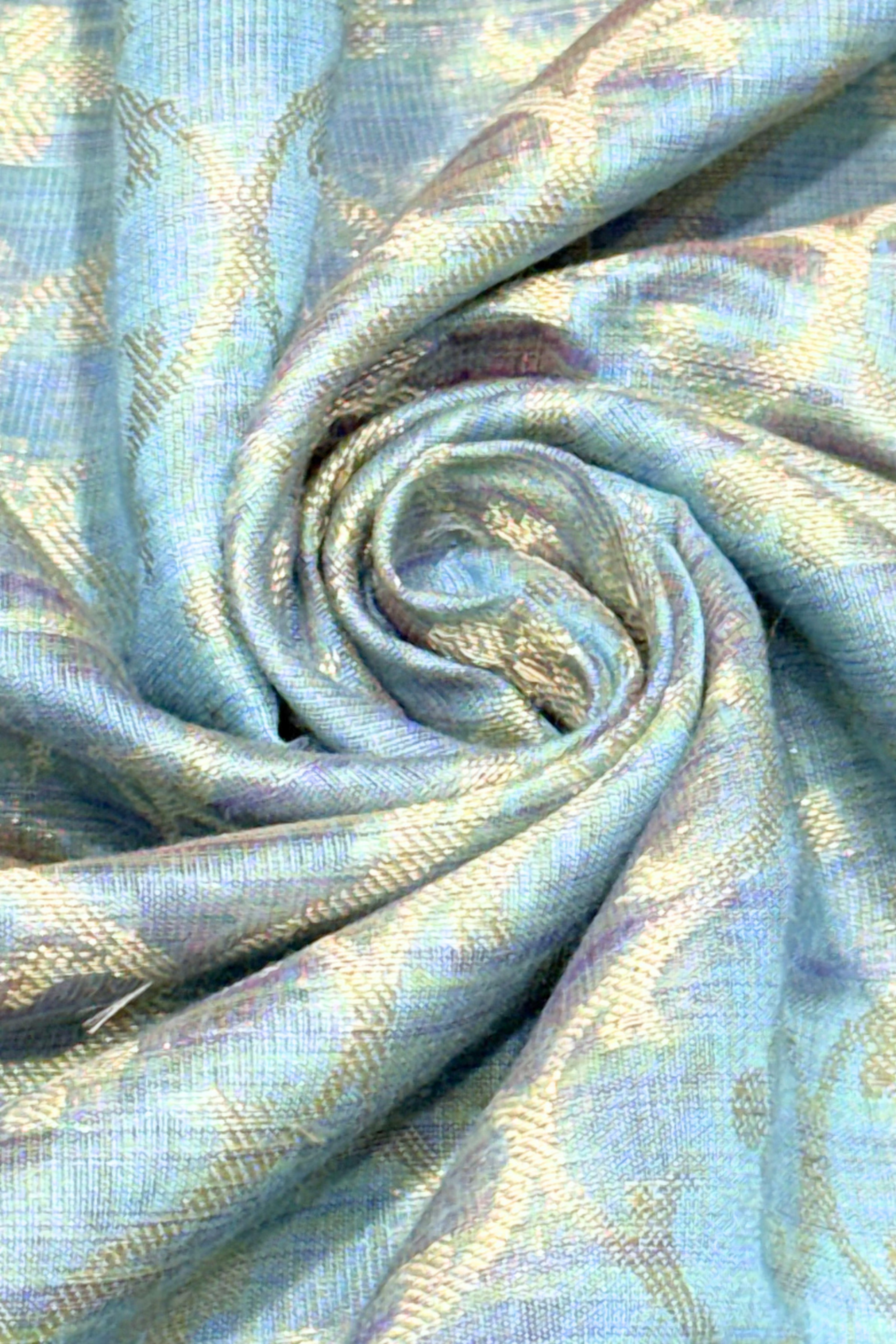 Blue Chanderi Printed Unstitched Suit Set image number 3