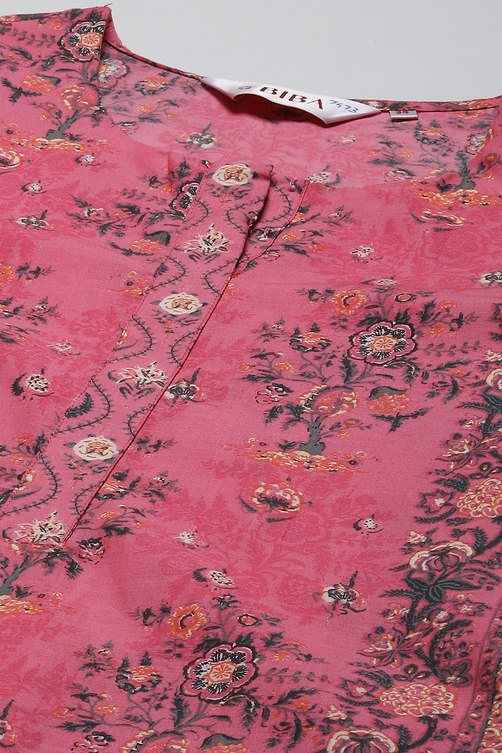 Pink Cotton Straight Kurta Slim Pant Suit Set image number 1