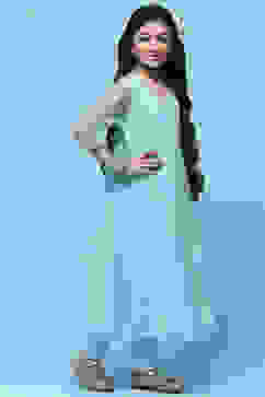 Sky Blue Anarkali Suit With Khadi Print Chanderi Jacket  image number 8