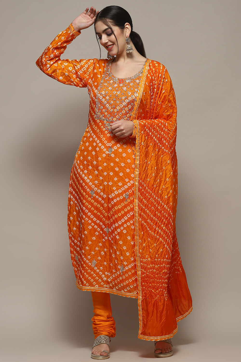 Orange Silk Blend Unstitched Suit set image number 1