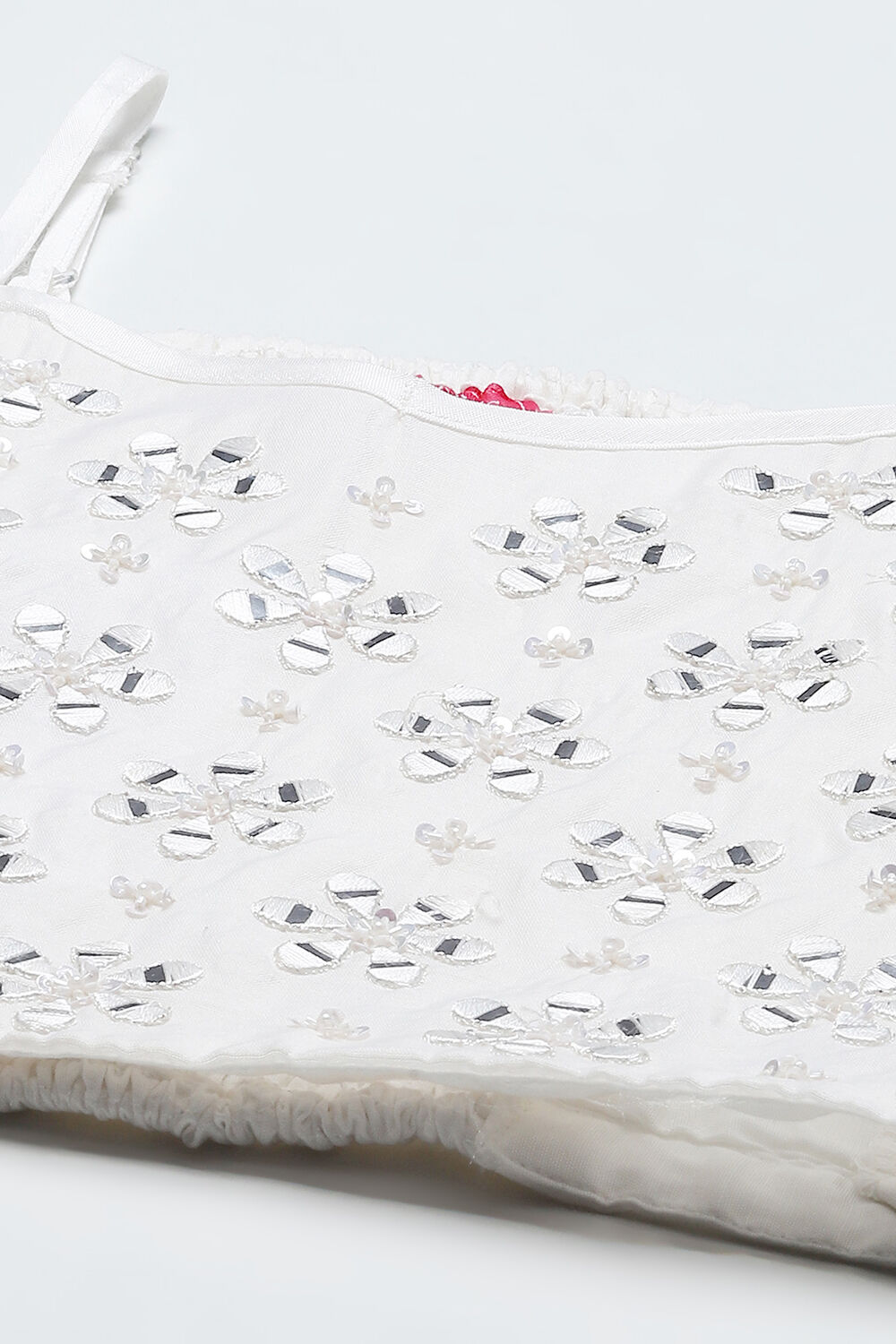 White Poly Chanderi Mirror Work Tiered Lehenga Set image number 1