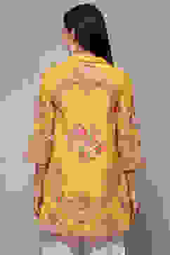 Yellow Cotton Straight Kurta image number 3