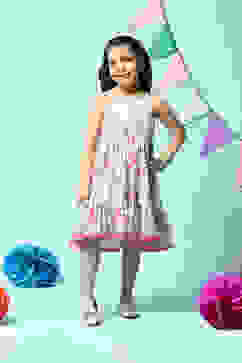 Off White Cotton Flared Dress image number 5