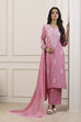 Pink Poly Viscose Straight Suit Set
