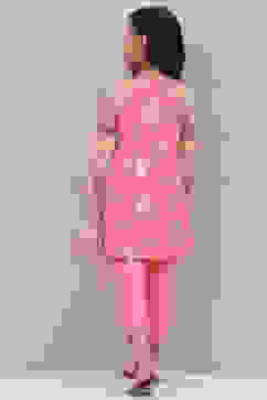 Peach Cotton Straight Printed Kurta Set image number 4