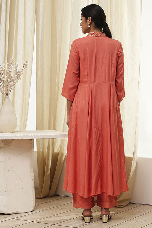 Peach Modal Printed Angrakha Anarkali Suit Set image number 4