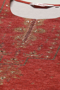 Blue & Rust Poly Cotton Straight Printed Kurti image number 1