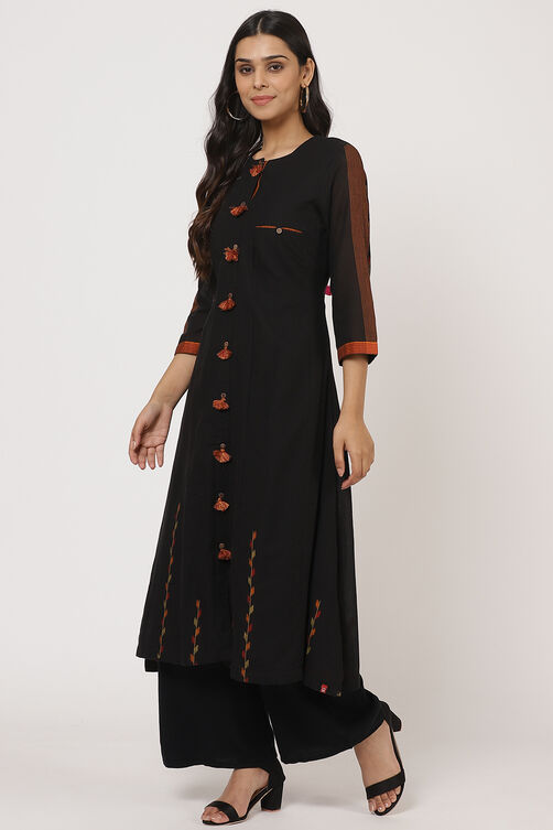Red Cotton A-Line Yarndyed Kurta image number 3