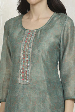 Teal Chanderi Unstitched Suit Set image number 2
