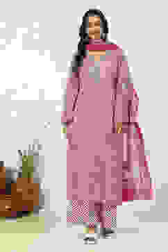 Pink Cotton Printed Unstitched Suit Set image number 1