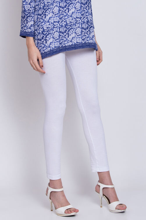 Off White Cotton Lycra Leggings image number 2