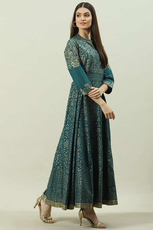 Black Cotton Flared Printed Dress image number 3