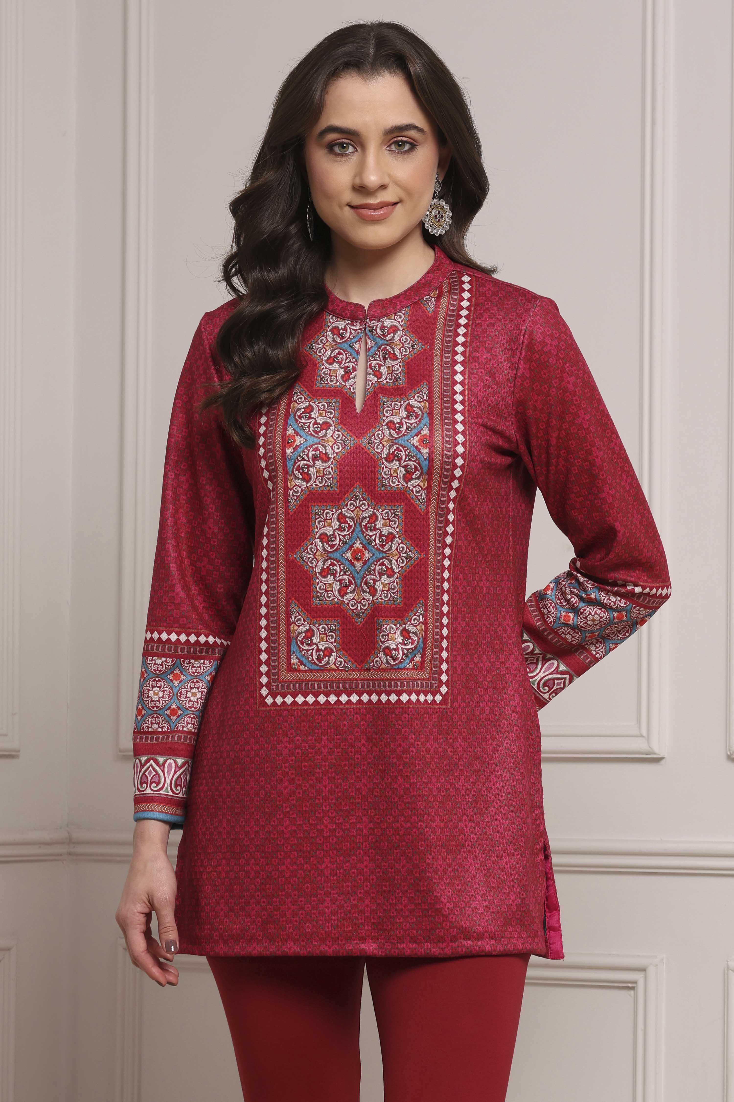 Pink Polyester Printed Kurta image number 0