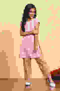 Peach Cotton Straight Printed Kurta Pants Set image number 6