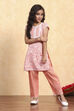 Green Cotton Straight Printed Kurta Pants Set image number 6
