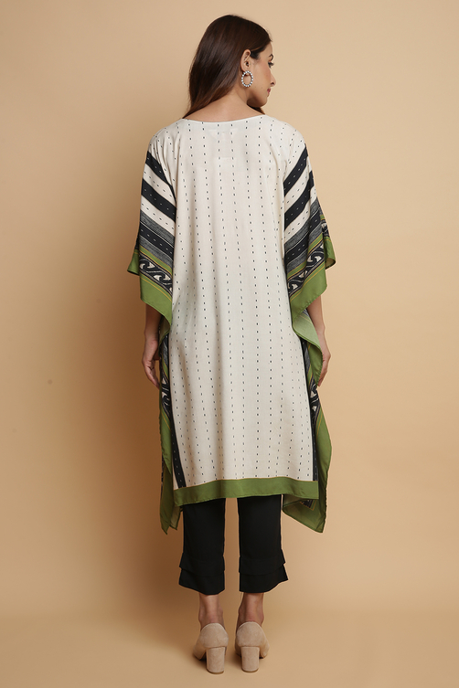 Cream And Black Rayaon Straight Kurta Pant Suit Set image number 6