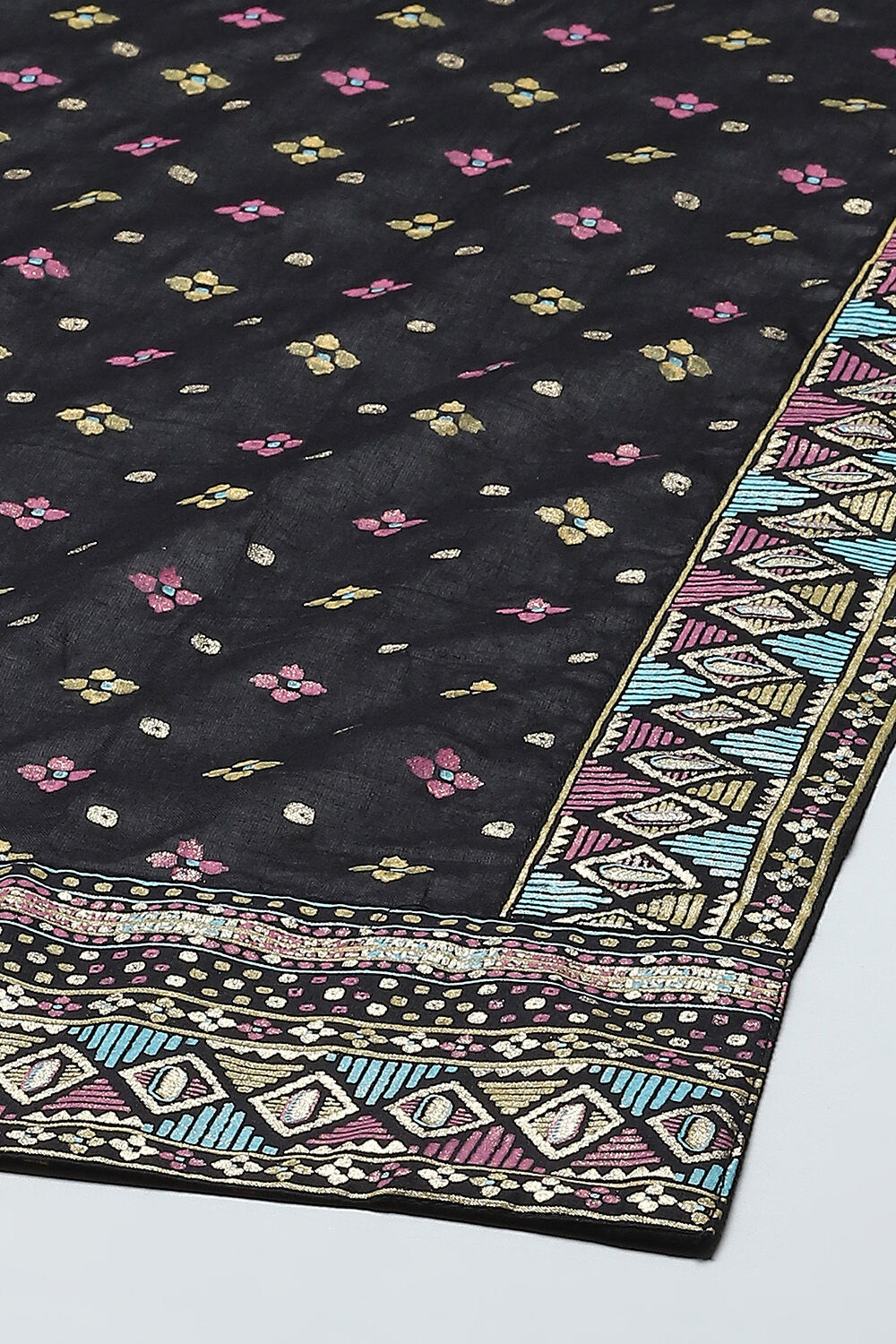 Black Cambric Straight Kurta Palazzo Suit Set image number 3