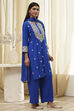 Blue Embroidered Straight Suit Set image number 5