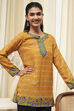 Mustard Yellow Printed Straight Short Kurta image number 1