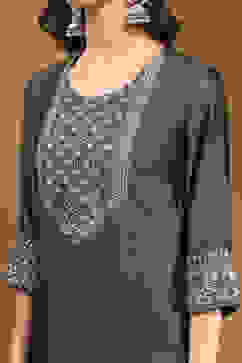 Grey Silk Yard Dyed Straight Festive Kurta image number 1