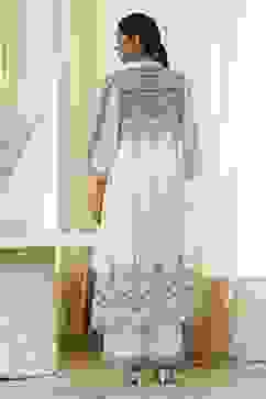 White and Blue Cotton Asymmetric Suit Set image number 4