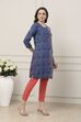 Indigo Blue Floral Printed Straight Kurta image number 4