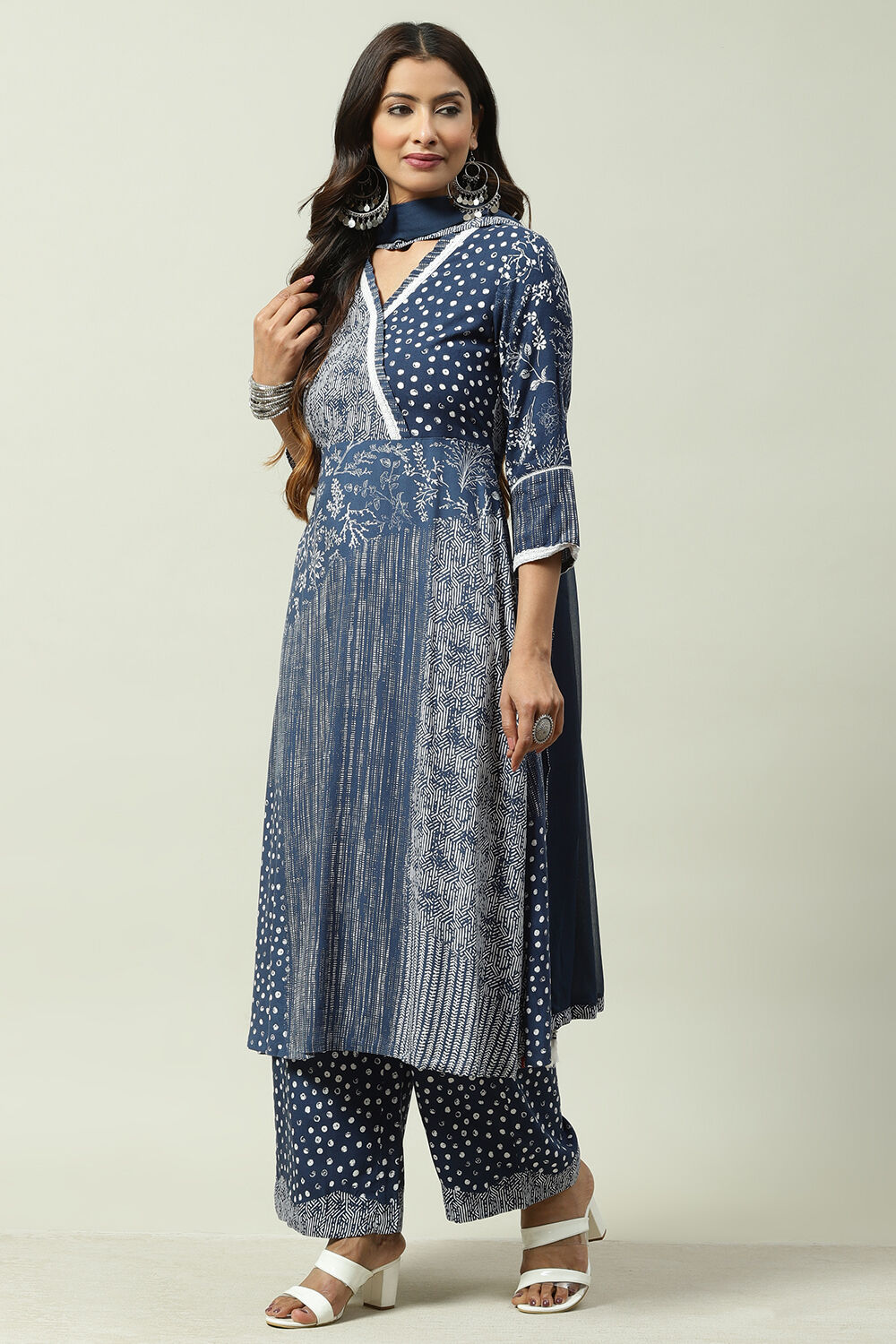 Indigo Rayon A-Line Kurta Palazzo Suit Set image number 5