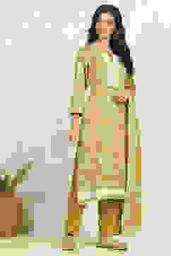 Yellow Cotton Floral Printed Unstitched Suit Set image number 6