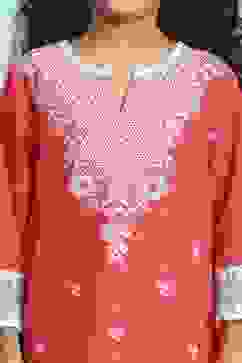 Coral Cotton Printed Straight Suit Set image number 1