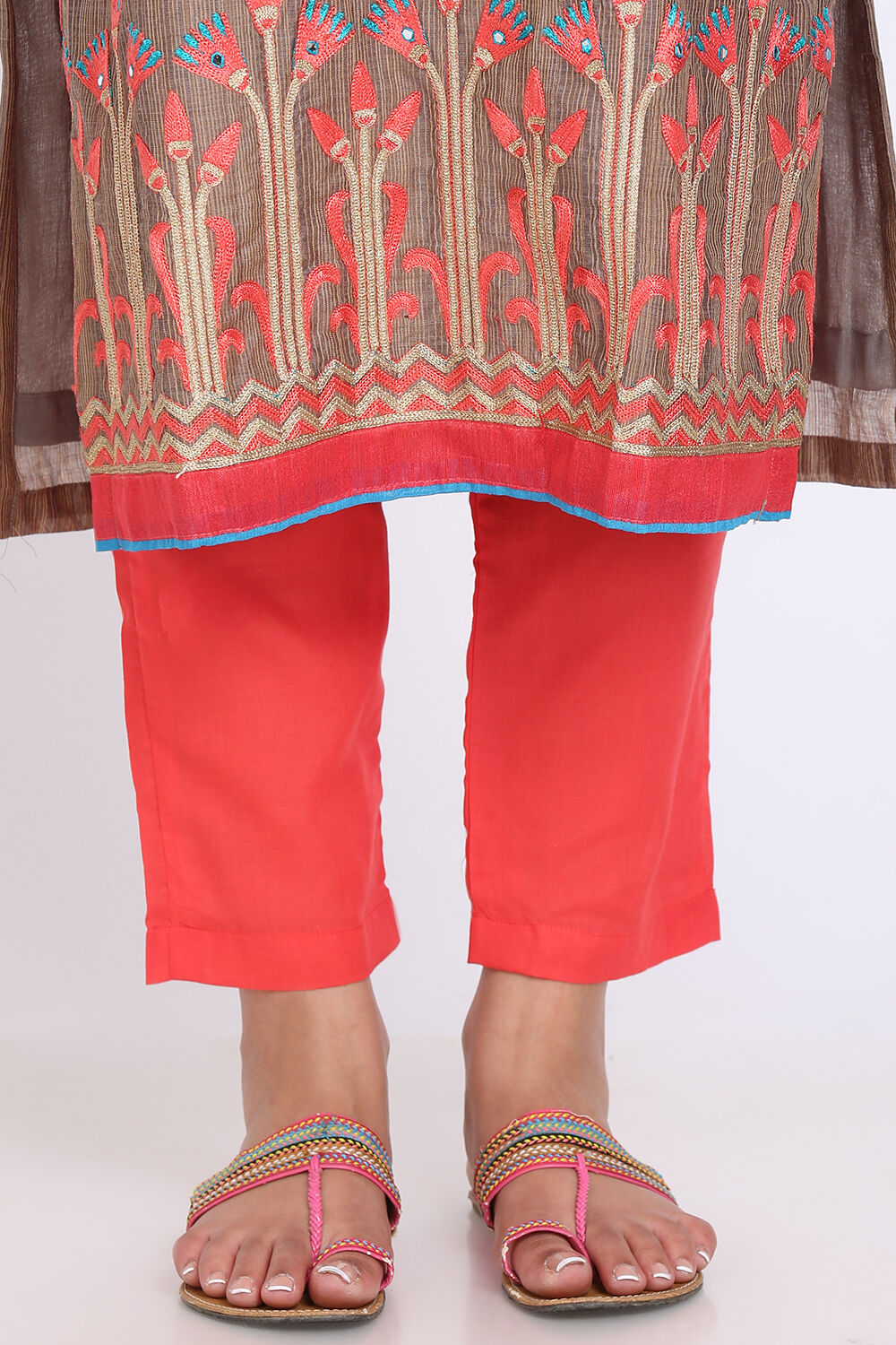 Beige Chanderi Power Loom Unstitched Suit Set image number 4