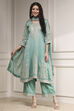 Off White Cotton Silk Anarkali Suit Set image number 6