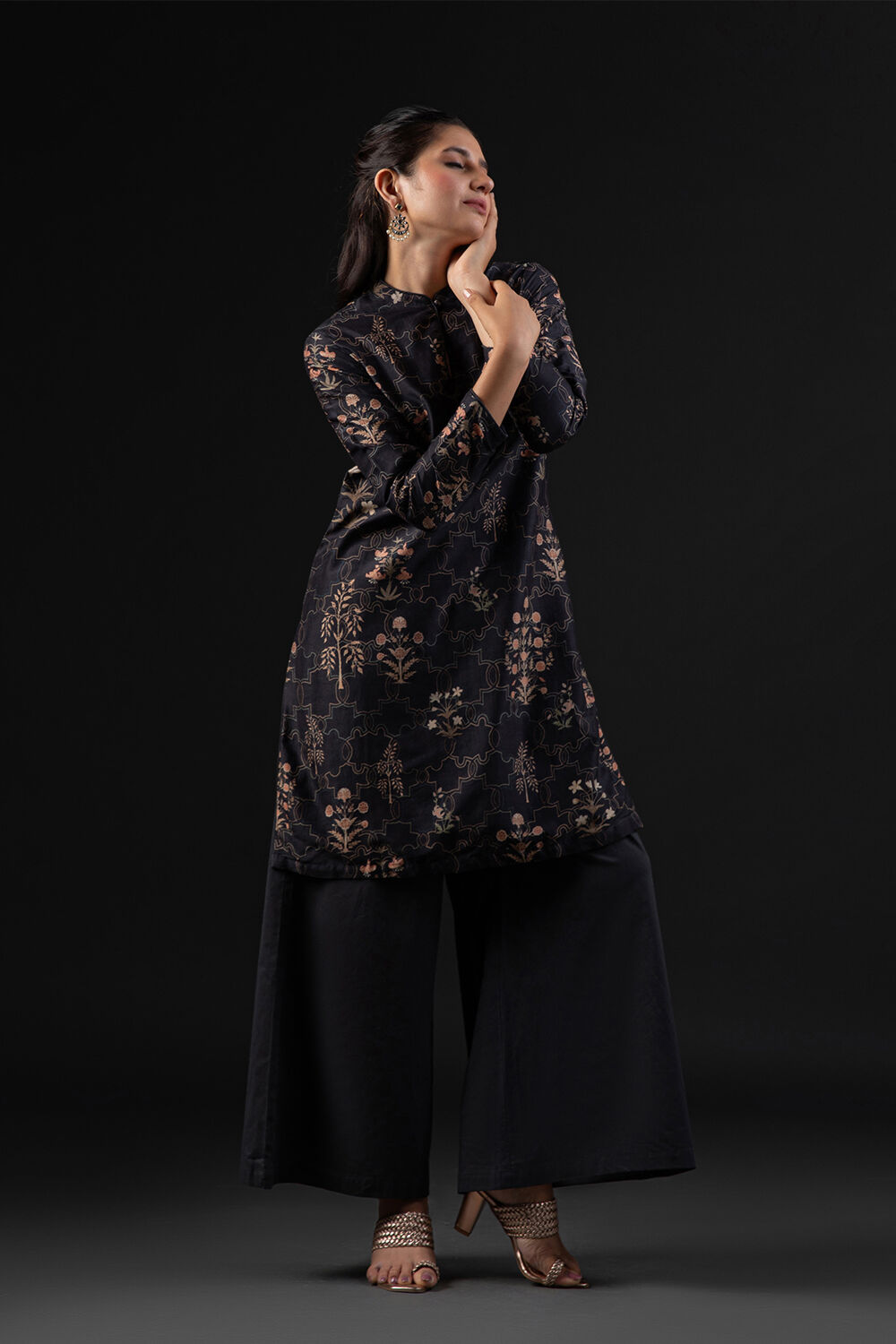 Rohit Bal Black Cotton Silk Straight Printed Kurta Set image number 0