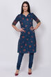 Navy Blue Cotton Straight Kurta Churidar Suit Set image number 2