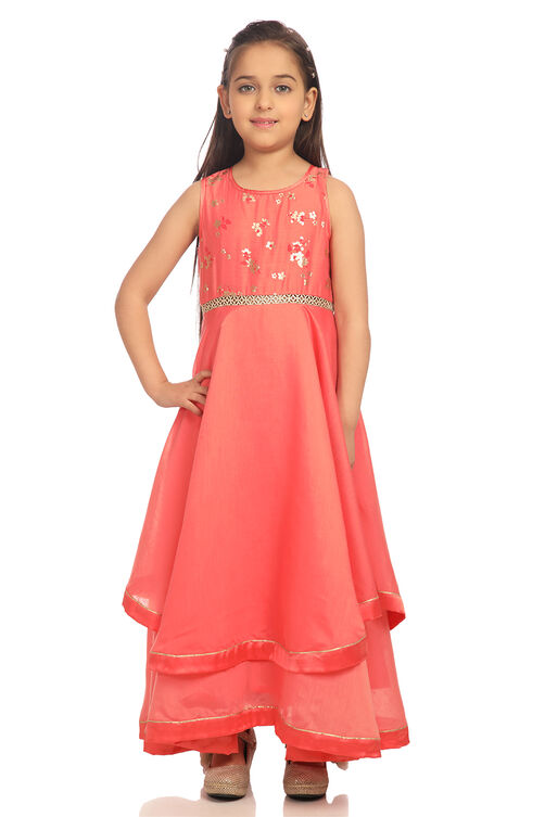 Coral Anarkali Art Silk Gown image number 0