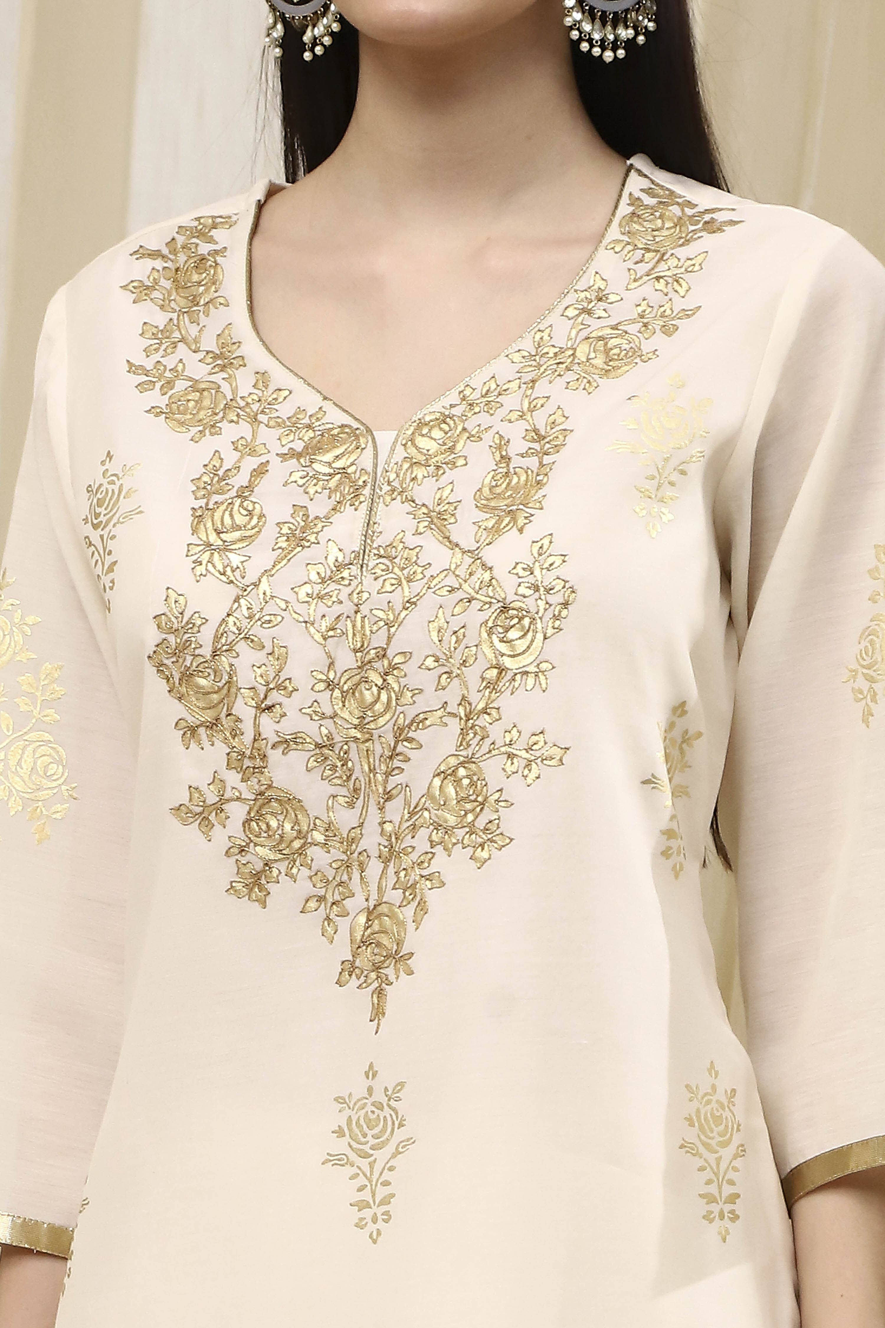 Blue Poly Chanderi Straight Suit Set image number 1