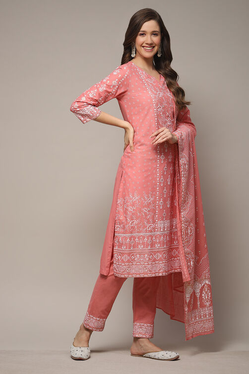 Sea Green Cotton Straight Kurta Pants Suit Set image number 4