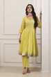 Yellow Cotton Anarkali Suit Set image number 0