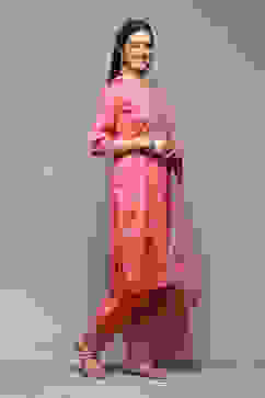 Coral Polyester Straight Kurta Salwar Suit Set image number 6