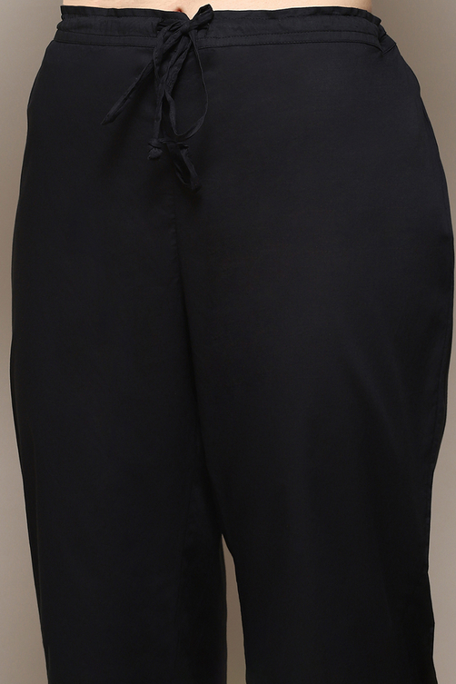 Black Cotton Straight Kurta Palazzo Suit Set image number 2