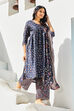 Navy Poly Cotton Layered Kurta Palazzo Suit Set image number 0
