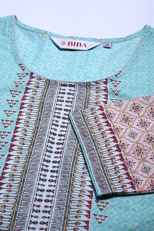 Pink Cotton Straight Printed Kurta image number 1