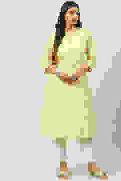 Yellow Art Silk Straight Kurta image number 0