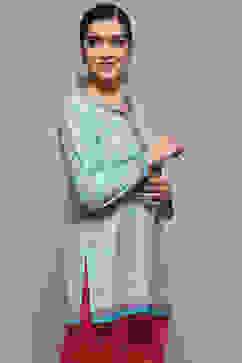 Blue Pink Polyester Straight Kurti image number 5