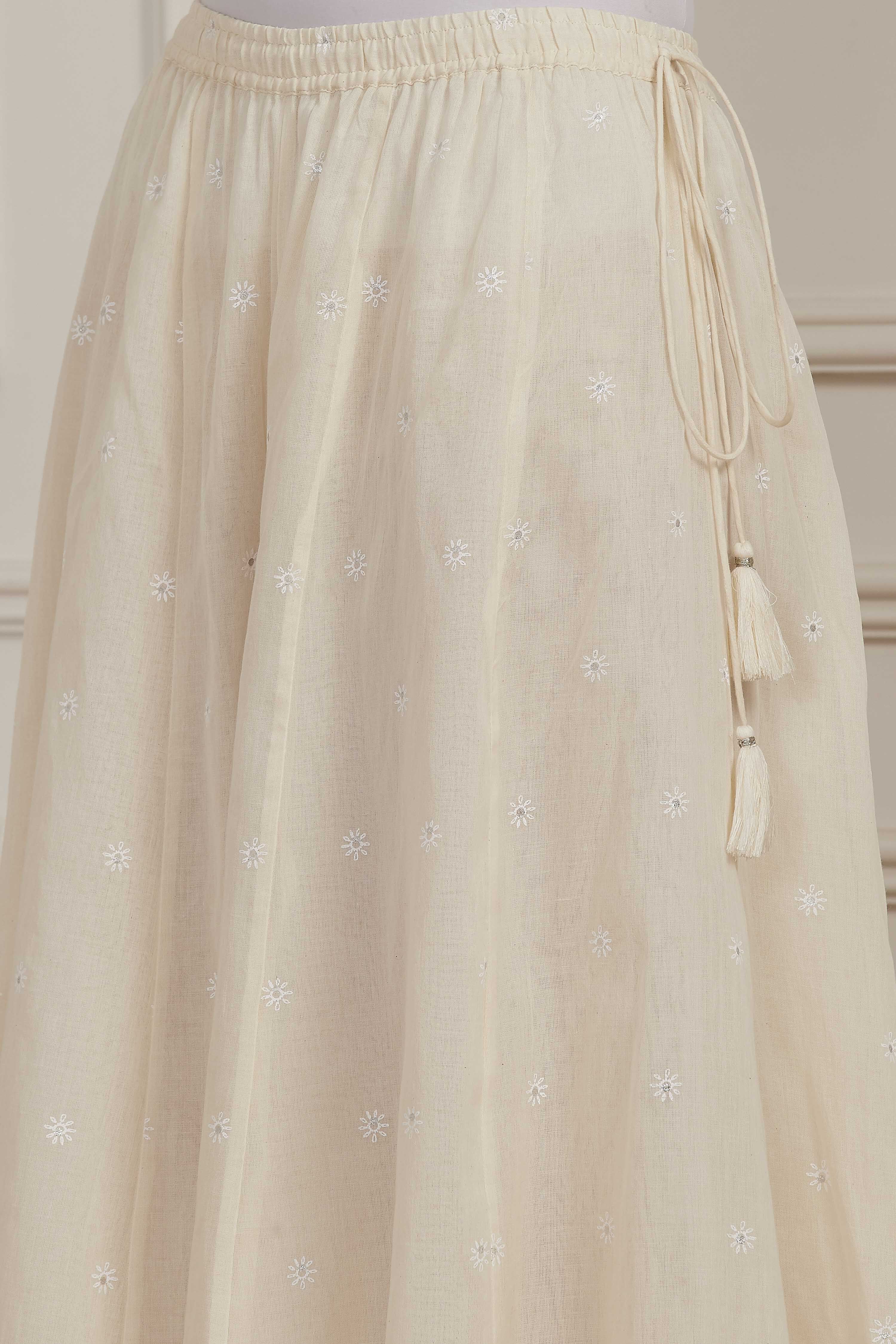 Ecru Cotton Embroidered Straight Sharara Suit Set image number 2