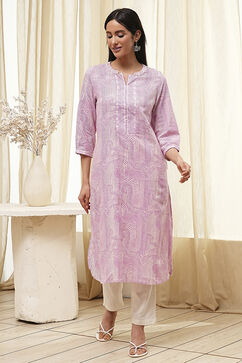 Pink Cotton Printed Straight Kurta image number 4